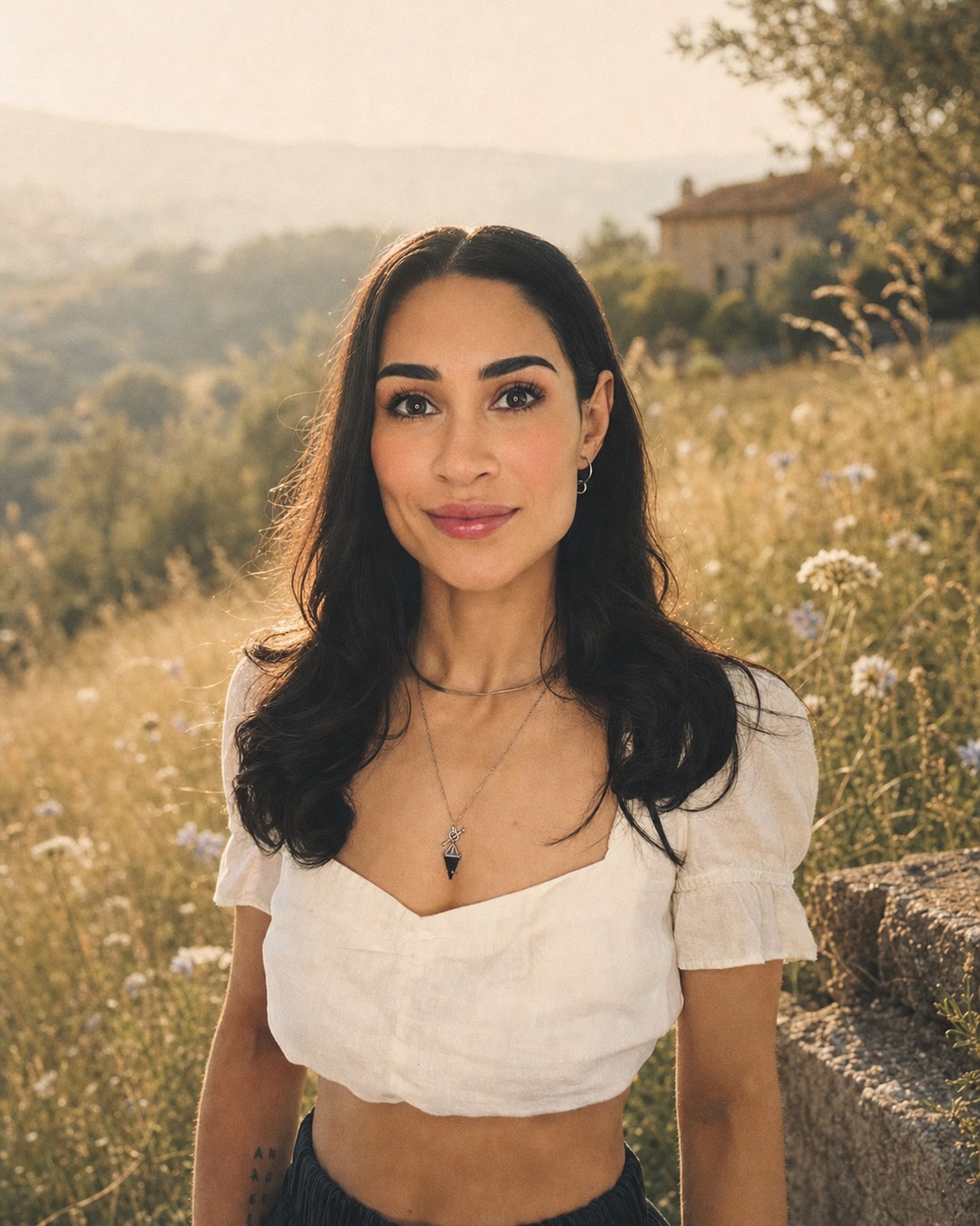 Cassie Steele standing in a golden meadow, summer light